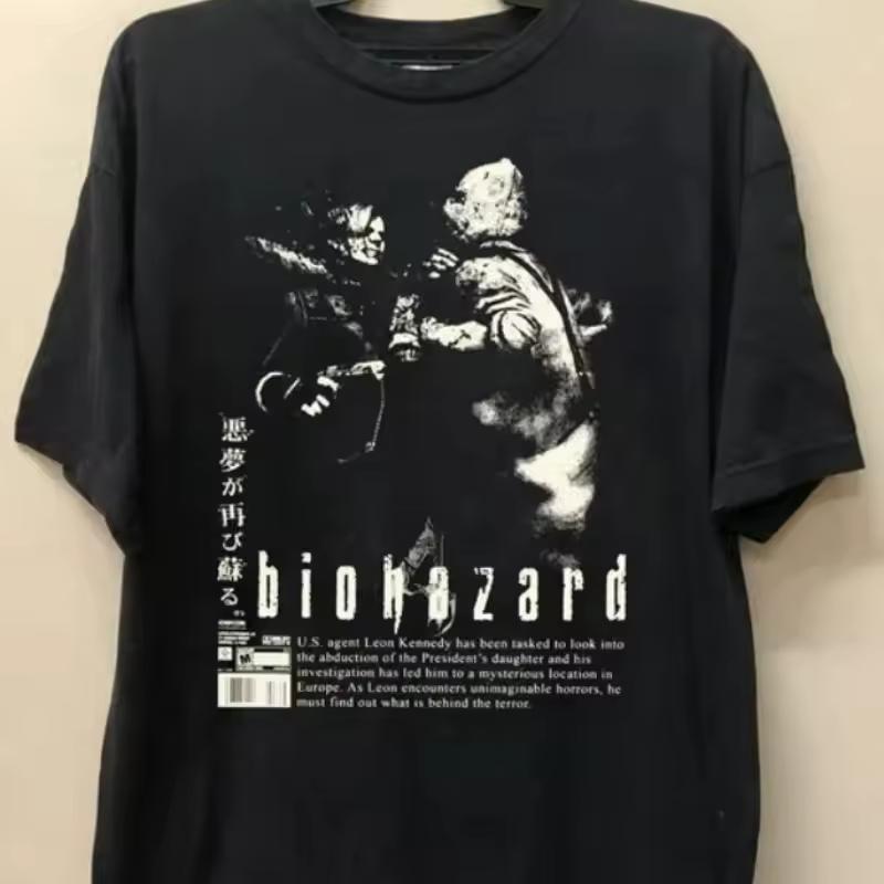 Biohazard T-shirt Leon Kennedy Retro Gothic Emo Grunge Y2K Pattern Four Seasons Pure Cotton Suitable for Men and Women
