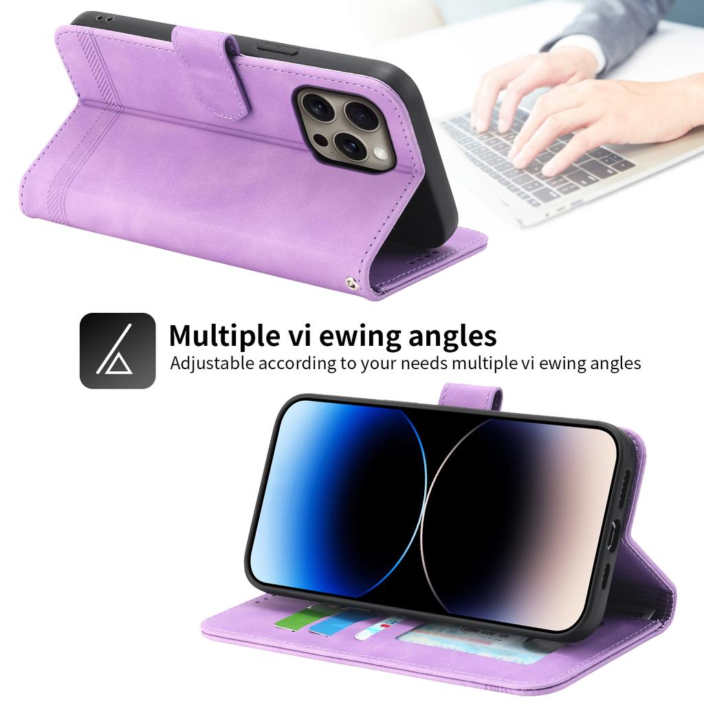 DIERFENG DF-03 For iPhone 16 Pro Max Wallet Case Anti-Drop Lines Imprinted Phone Cover