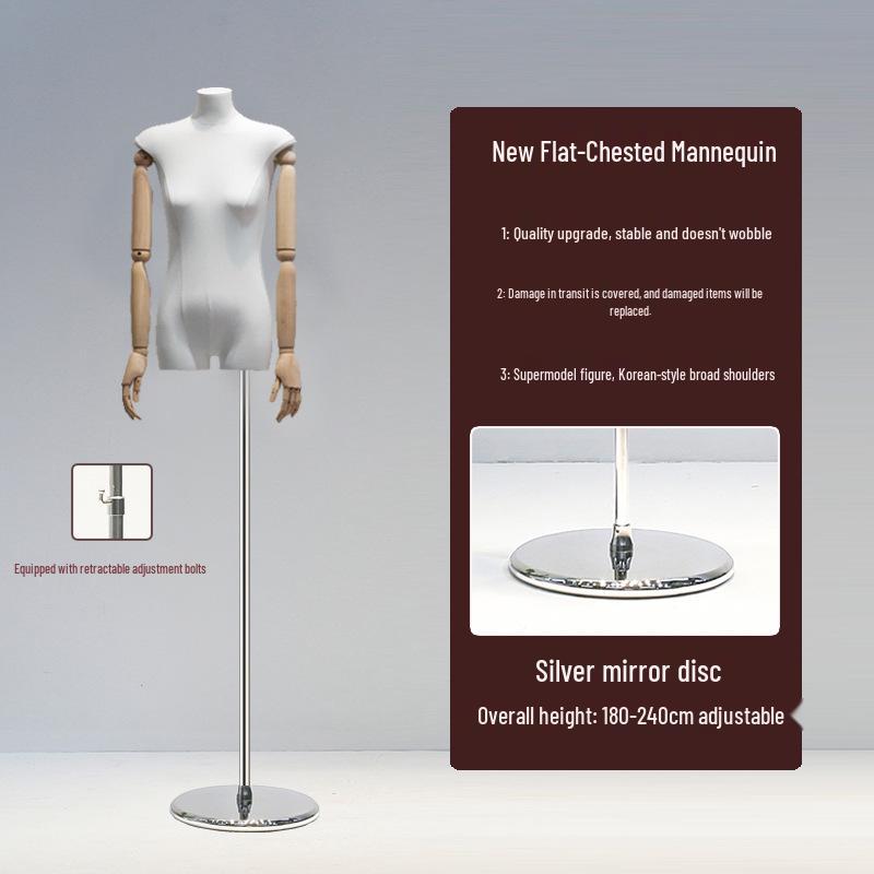 Korean Style Flat Body Female Mannequin with Wide Shoulders for Women's Clothing Display