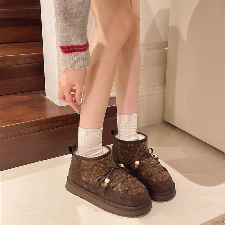 Fried chicken versatile [gingerbread house small heater] thick-soled velvet snow boots winter one-pedal cotton shoes shoes women