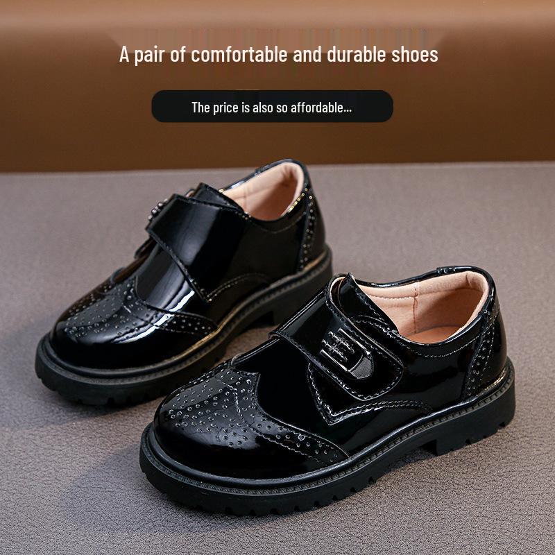 Boys' Black Leather Loafers - Soft Sole for Spring/Autumn, British Style, Perfect for Primary School Performances
