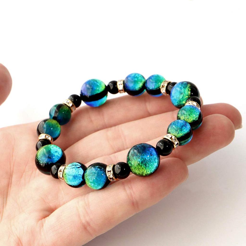 [GOLD STONE] Glowing Firefly Glass Kerama Marine Bracelet, Okinawa Power Stone, Inner Diameter: Approx. 15cm