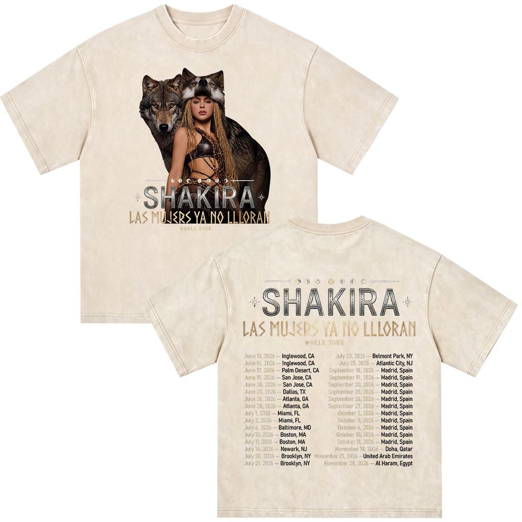 Shakira Las Mujeres Ya No Lloran World Tour 2026 Vintage Washed T-shirts Men Women Clothing Casual Harajuku Short Sleeve T Shirt