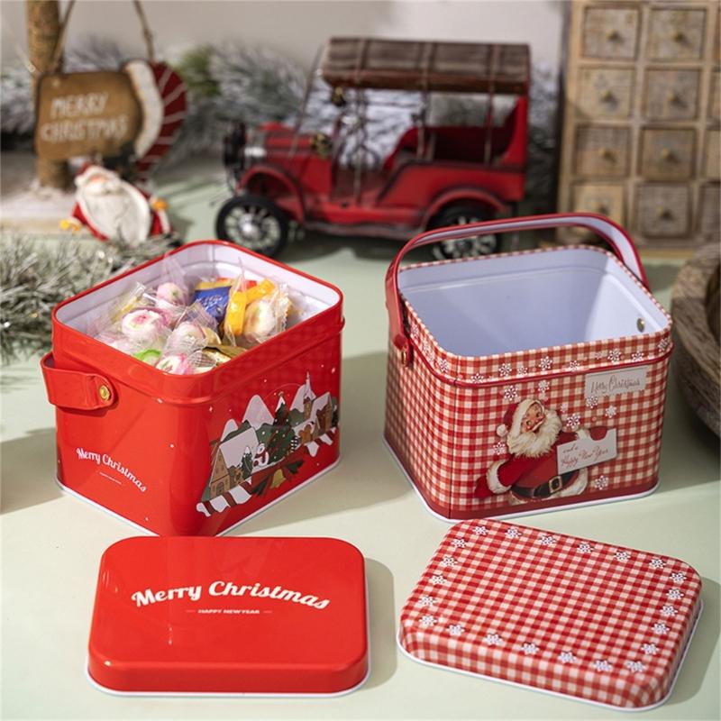 2pcs Christmas Decoration Candy Boxes with Convenient Carry Handle Sweets Storage Solution Handheld Candies Holder