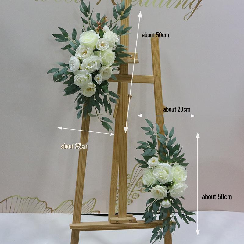 Silk Flower Wedding Welcome & Directional Sign with Floral Art Decoration