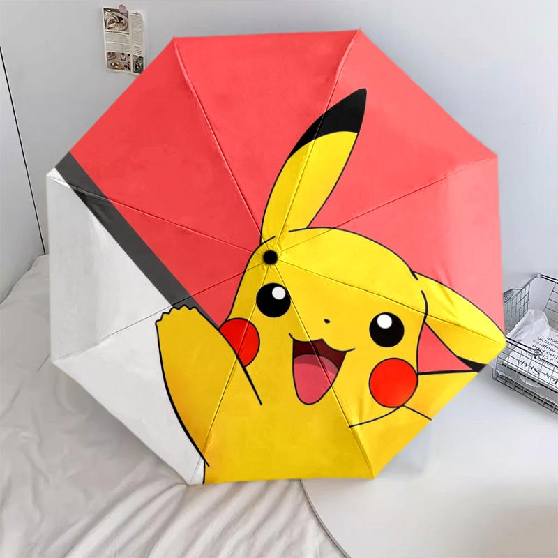 Fantasia Pikachu, ombrello pieghevole automatico, design portatile e pieghevole, 8 stecche, un regalo di Natale o di compleanno.