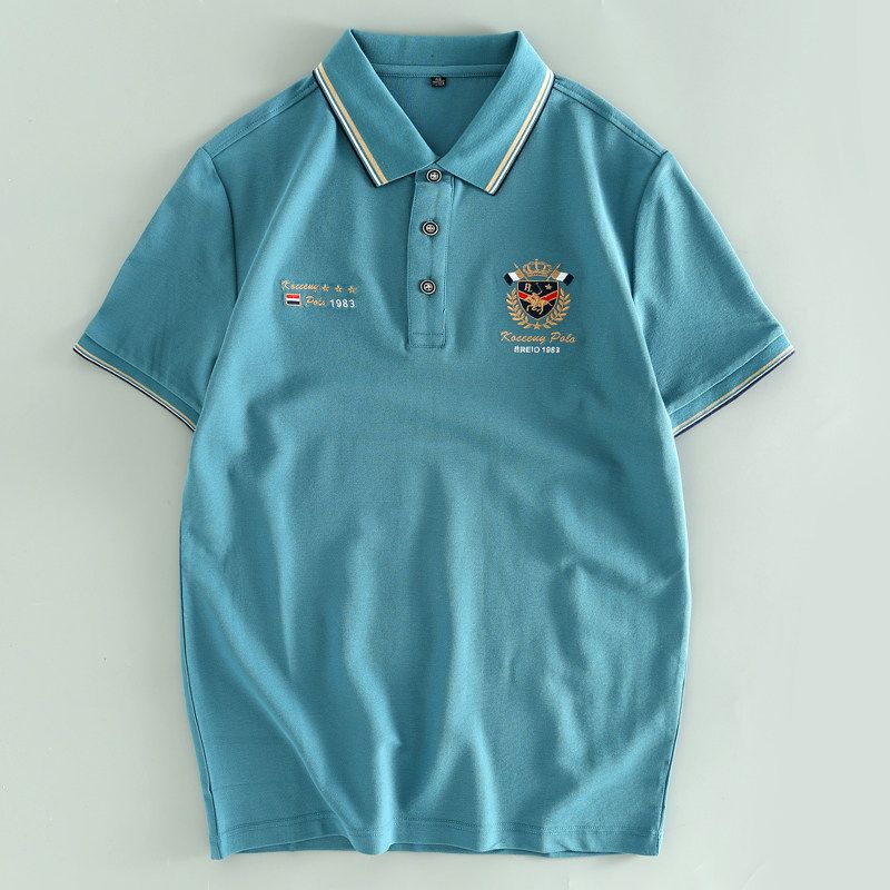 Foreign Trade Cut the Tag Off Tail Goods Summer High End Embroidery Pearl Cotton Polo Shirt Men's Business Leisure Lapel Short Sleeve T-shirt