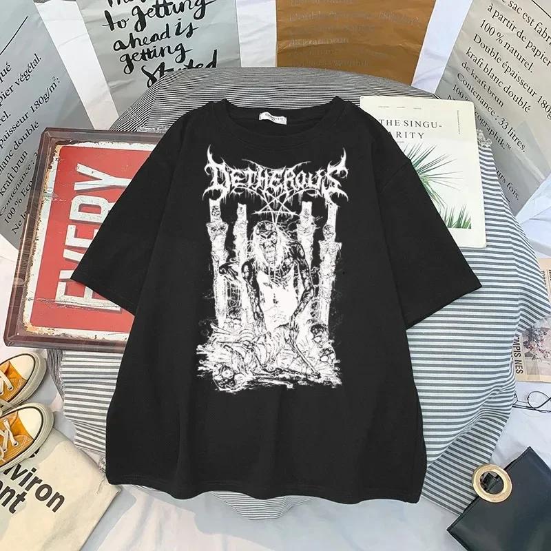 T Shirt Skull Print Gothic Streetwear Summer Loose Men Women T-shirt Punk Dark Grunge Top Harajuku Y2k Clothing