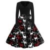Women's Casual Fashion Christmas Print V-Neck Vintage Dress for Holiday Gatherings
