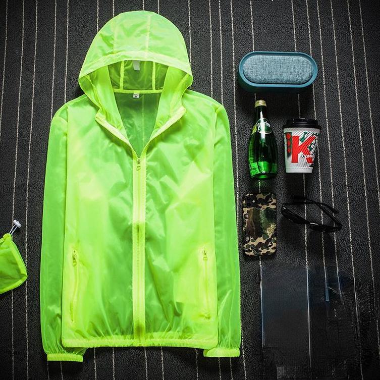 Летняя солнцезащитная одежда, мужская однотонная ультратонкая дышащая быстросохнущая уличная мужская водонепроницаемая куртка с капюшоном M зелёный