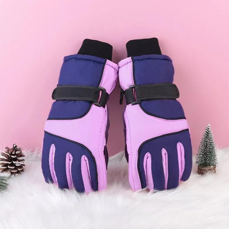 Мужские и женские зимние теплые толстые термоизолированные перчатки, водонепроницаемые зимние лыжные перчатки Women-purple&pink