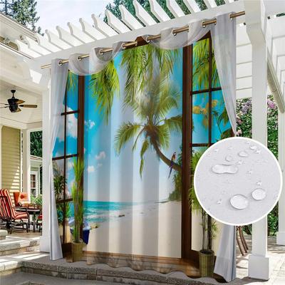 1 pièce Rideaux d'extérieur pour patio Imperméable 3D Scène de plage Rideau pour jardin Porche Pergola Terrasse couverte Gazebo Drapés