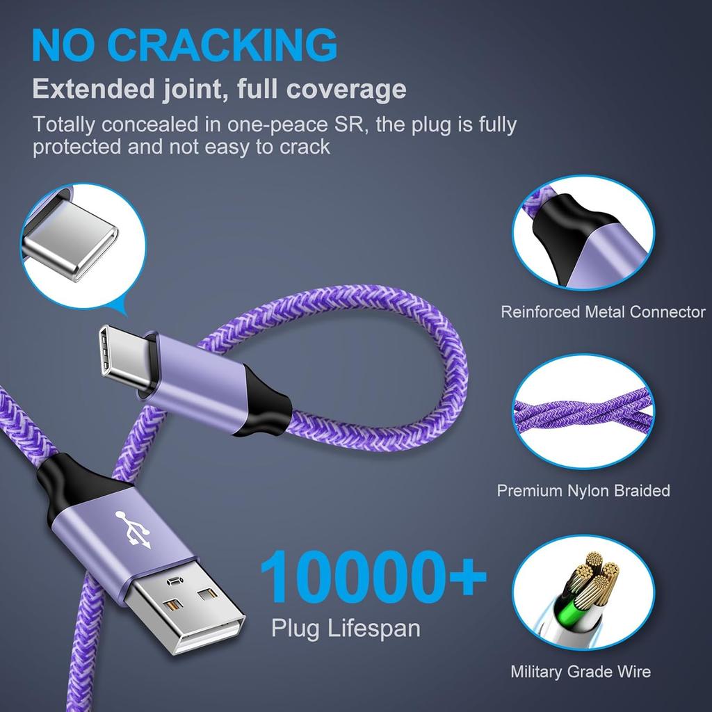 USB Type C Samsung Charger Cord Fast Charging Android Charger Cables Power Wire 3FT 3Pack for iPhone 15 Samsung Galaxy S24 S23 S22 S21