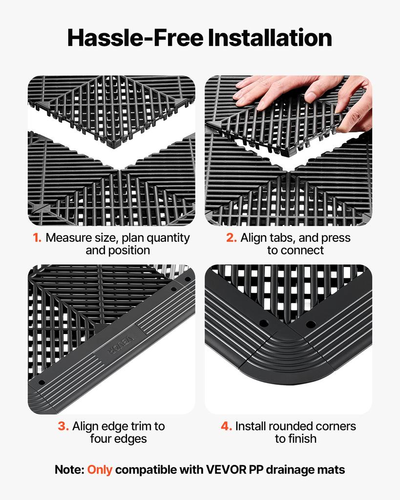 VEVOR Transition Edge Kit, 11-Piece, Durable Straight Garage Floor Edging, PP Material, Easy Installation