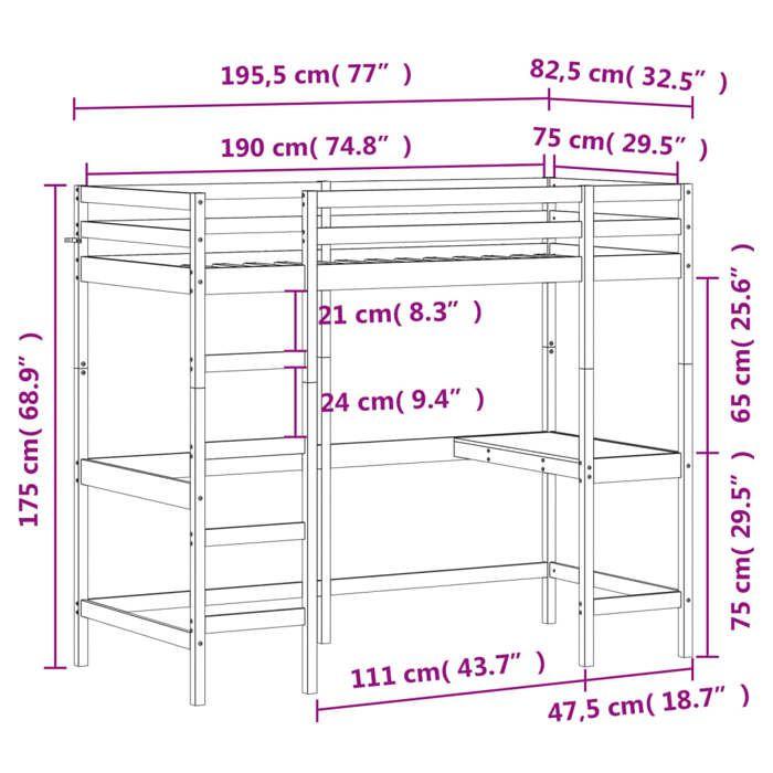 VidaXL Bunk Bed with Desk, Loft Bed with Slatted Base for Child, Bedroom Furniture, Modern, White 75x190 842863