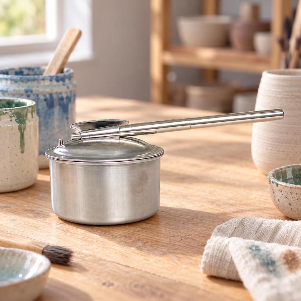 GlazeBlowing Pot Detachable Stainless Steel Glaze with Spout Silver Pottery Tool for Potters,
