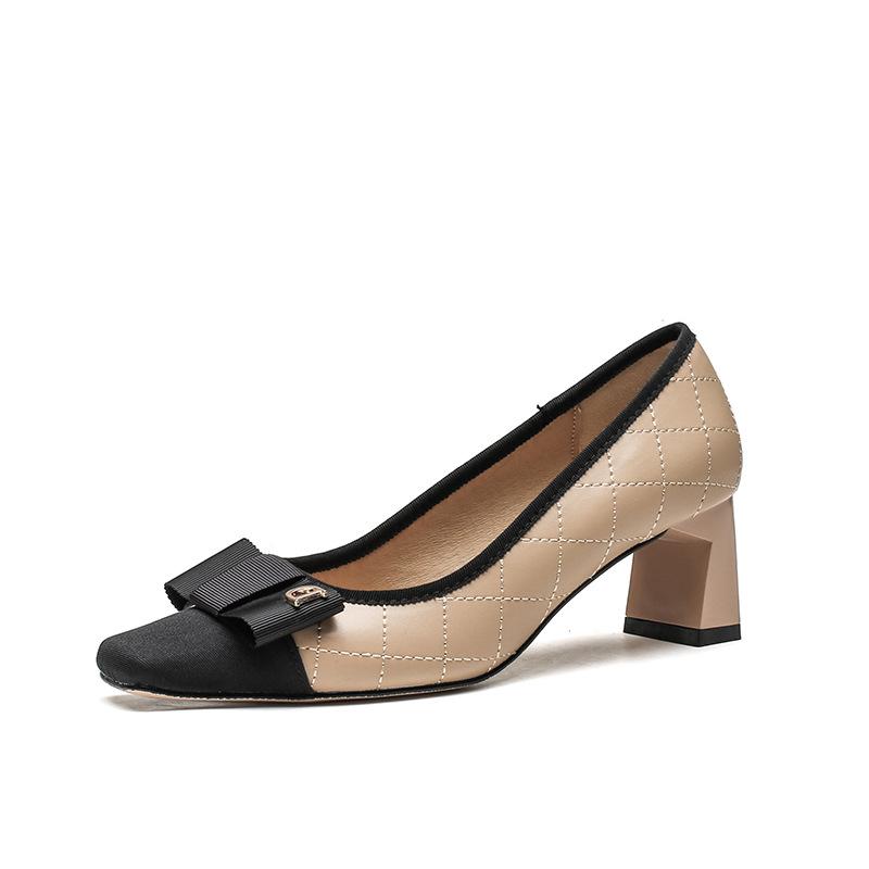 6368-6 Xiaoxiangfeng Shallow Mouth Commuter Work Shoes 2025 New Square Head Mary Jane Single Shoes Thick Heel High Heels Women