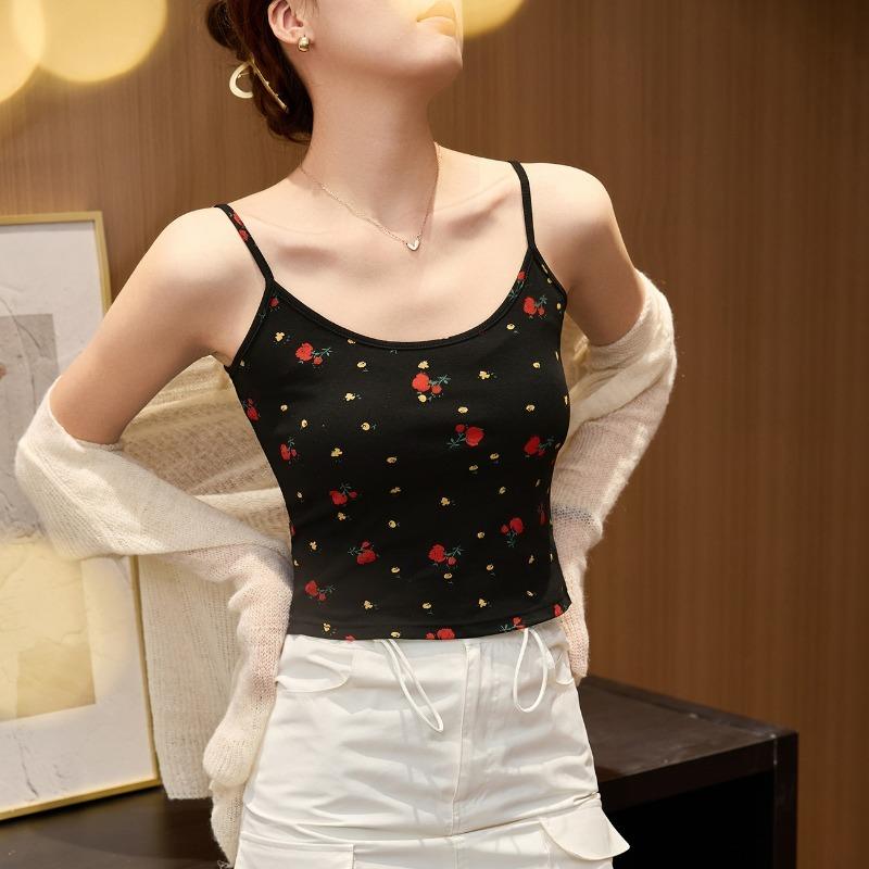 Women's Combed Cotton Printed Camisole Vest Summer Outwear Sexy Hottie Short Inner Sleeveless Tops