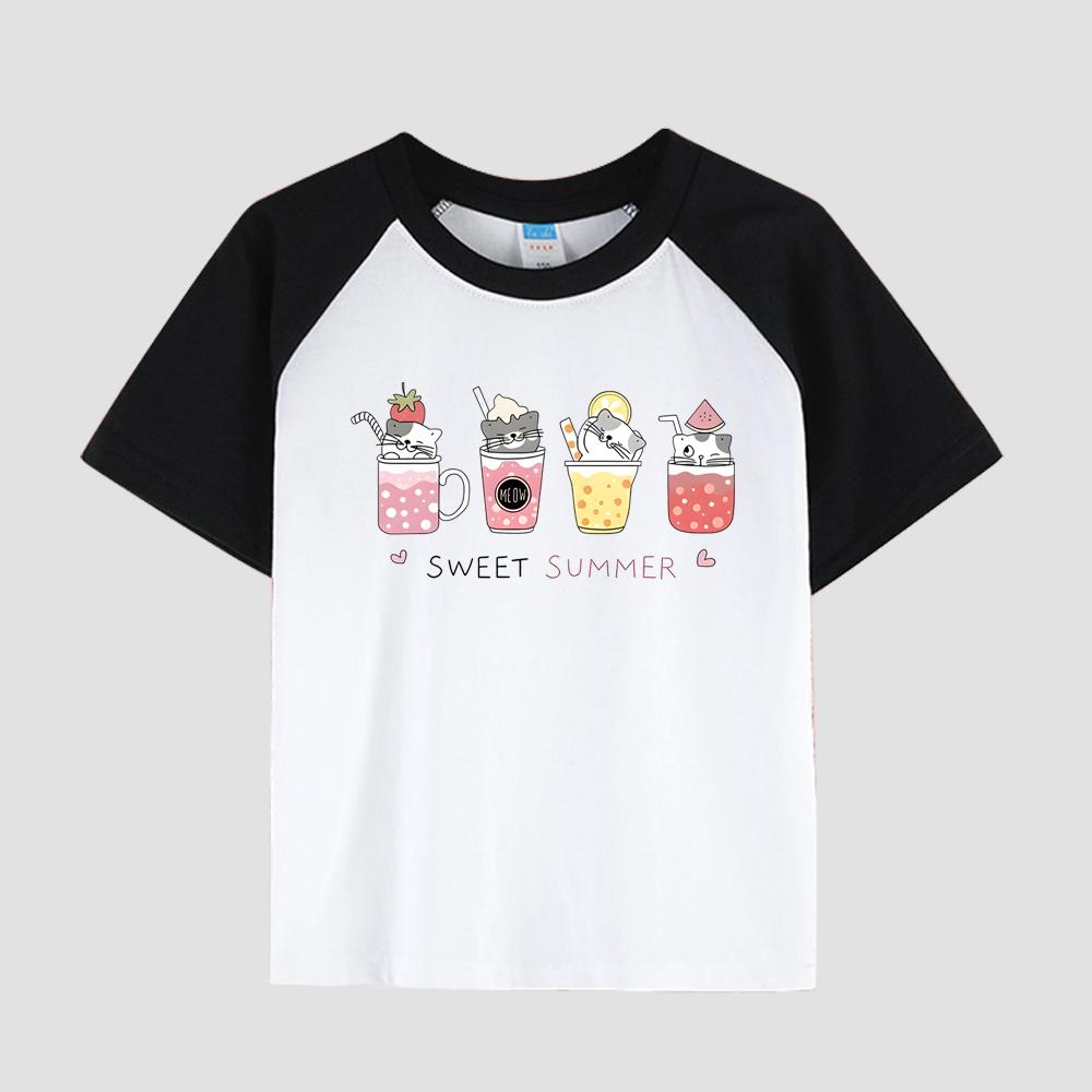 Kids' Printed Floral T-Shirt with Short Sleeve, Round Neck, Cotton Fabric, Girls' Casual Stylish Top for Summer