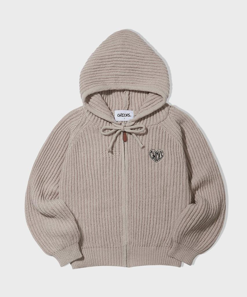 CHICKS Hofe Knit Hoodie Zip-Up Tee Dark Beige