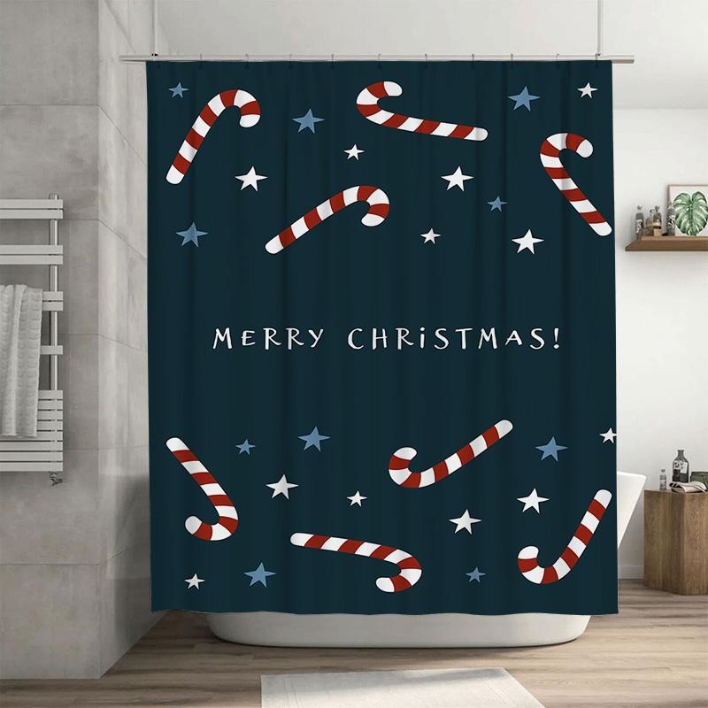 

Tuniu Festive Candy Cane Holiday Shower Curtain Christmas Decor Cute Fun Bathroom Set Waterproof W60H190(CM)-1 Pcs