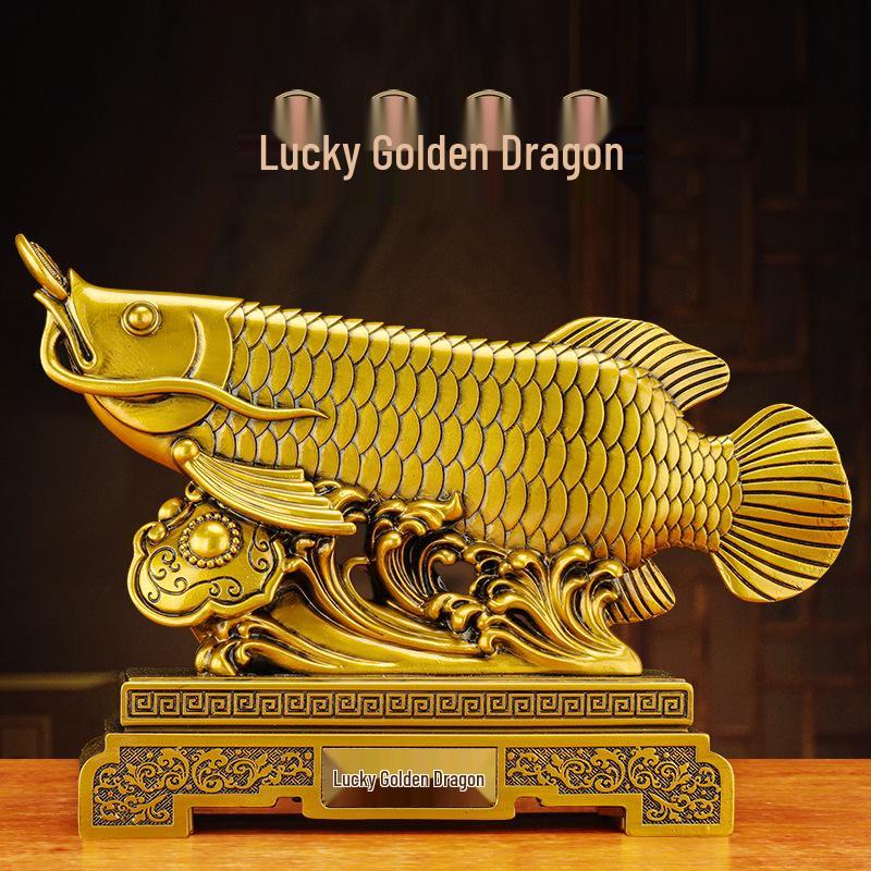 Golden Wealth Dragon Arowana Resin Ornament - Home & Office Decor Gift.