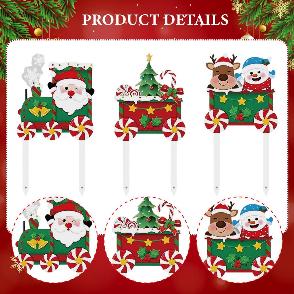 3 Pieces Xmas Yard Signs Christmas Decoration 30cm Ornament Reindeer Santa Snowman Sign, Stake