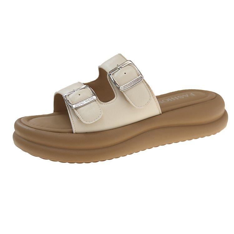 Thick-bottomed one-word slippers for women's summer wear 2025 new models with skirts French casual shit-stepping seaside beach sandals