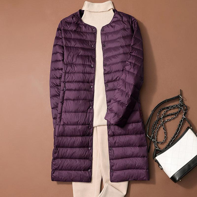 Dámské bundy z dlouhého kachního peří Ultralehký kabát Zimní Ležérní Štíhlé Černé Tenké Podzimní Parky