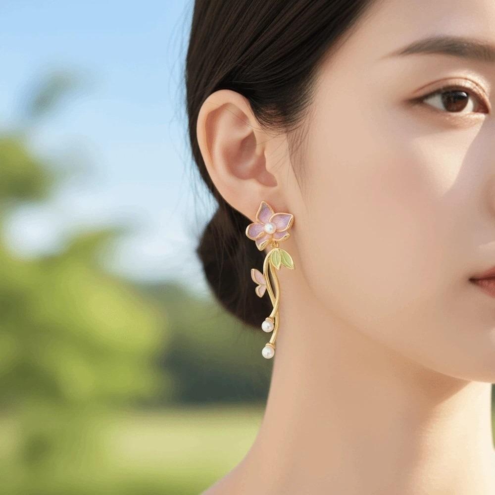 1 pair Temperament Enamel Flower Earrings Jewelry Dripping Glaze Earrings  Seaside Holiday