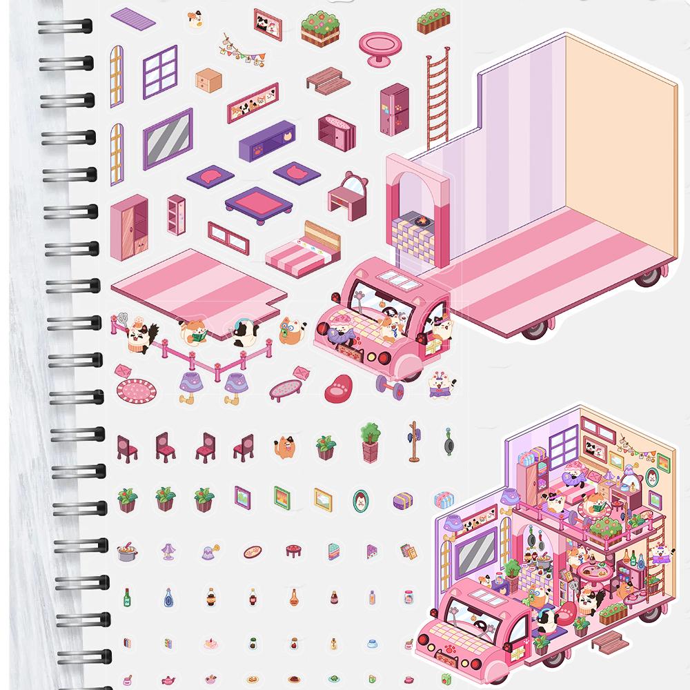 2PCS Cat RV Stickers Nostalgia Harajuku Laptop Luggage Decompression PET Material Art Picture Harajuku Stacking DIY Sticker