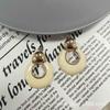 Retro Hong Kong-Style Cream White Geometric Drop Earrings - Elegant Round Hoop Studs for Women.