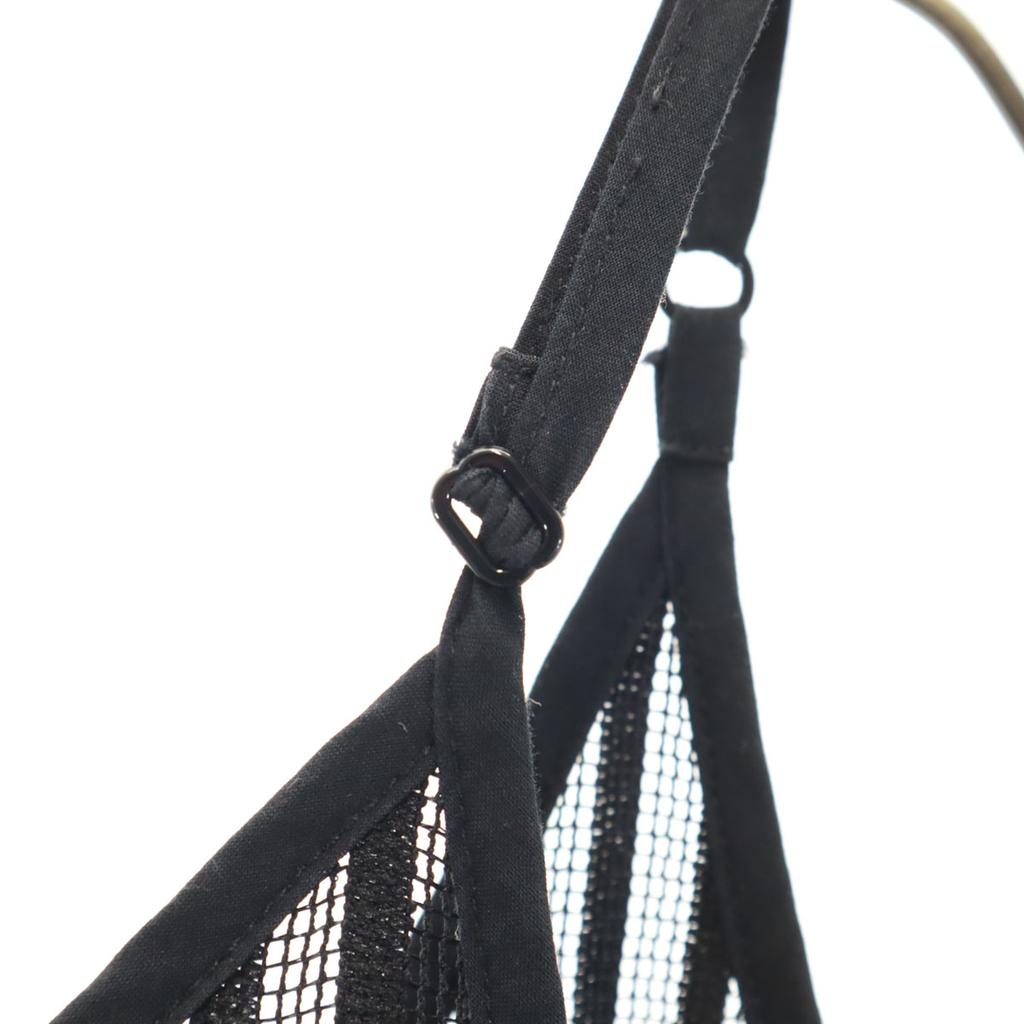 Ray Beams Striped Pattern Short Sleeve Mesh Gathered Camisole Black Women Used