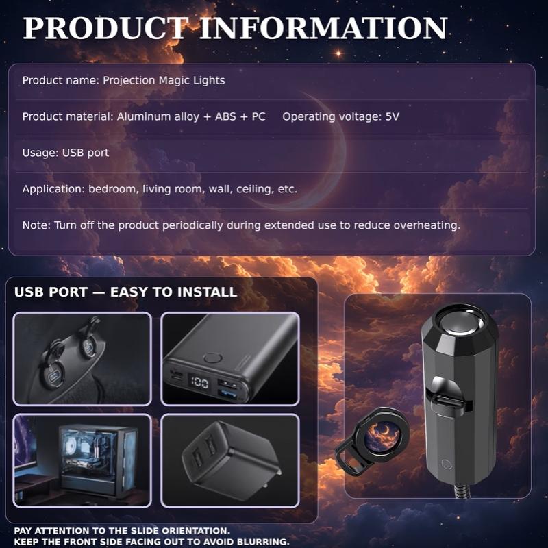 Usb Healing Landscape Projector Light 10 Patterns Flexible Rotation Moon Cloud Sea Forest Coast Projection Lamp For Bedroom
