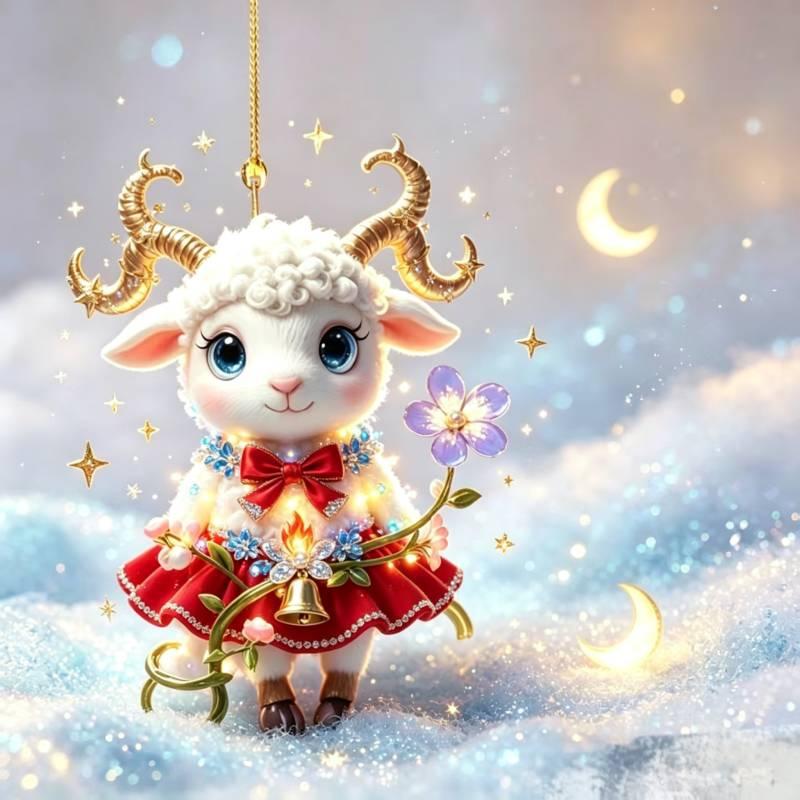 Shining 2D Flat Rhinestone Embossed Goat Pendant Bag Charm Christmas Tree Ornament