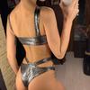 Sexy Snake Printed Bikini Female Swimsuit Women Swimwear Bikini Set Asymmetric Bather Bathing Suit