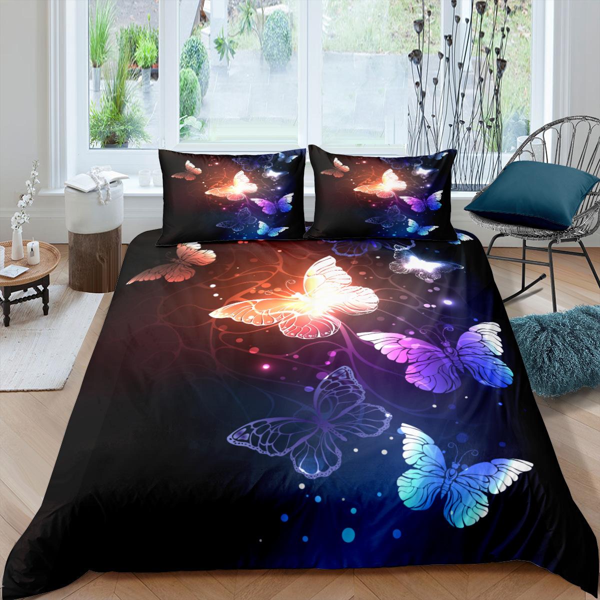 

3D Digital Printing Butterfly Flower Three-Piece Bedding Quilt Cover, Home Textile 135 * 200cm 50 * 80cm * 1 two-piece set