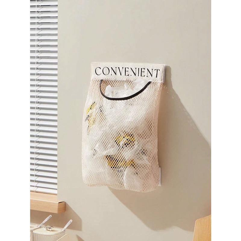 1pc Kitchen Garbage Bag Storage Rack Wall-Mounted Large Capacity Plastic Bag Storage Net With Hook-And-Loop