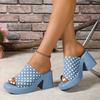 Fashion Casual 2025 Polka Dot Design Blue Slippers Women New Square Toe Thick Bottom Sandal Woman Summer Comfort Thick Sole Slides Mujer