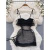 Fashion Style Sexy Slip Dress Thin Mesh Lace Sheer Cutout Sexy Dress Suit