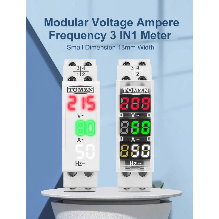 Din Rail 3in1 Single Phase Ampere Voltage Frequency Meter Ac 0-99Hz 100A Voltmeter Indicator LED Digital Display 110V 230V TOMZN