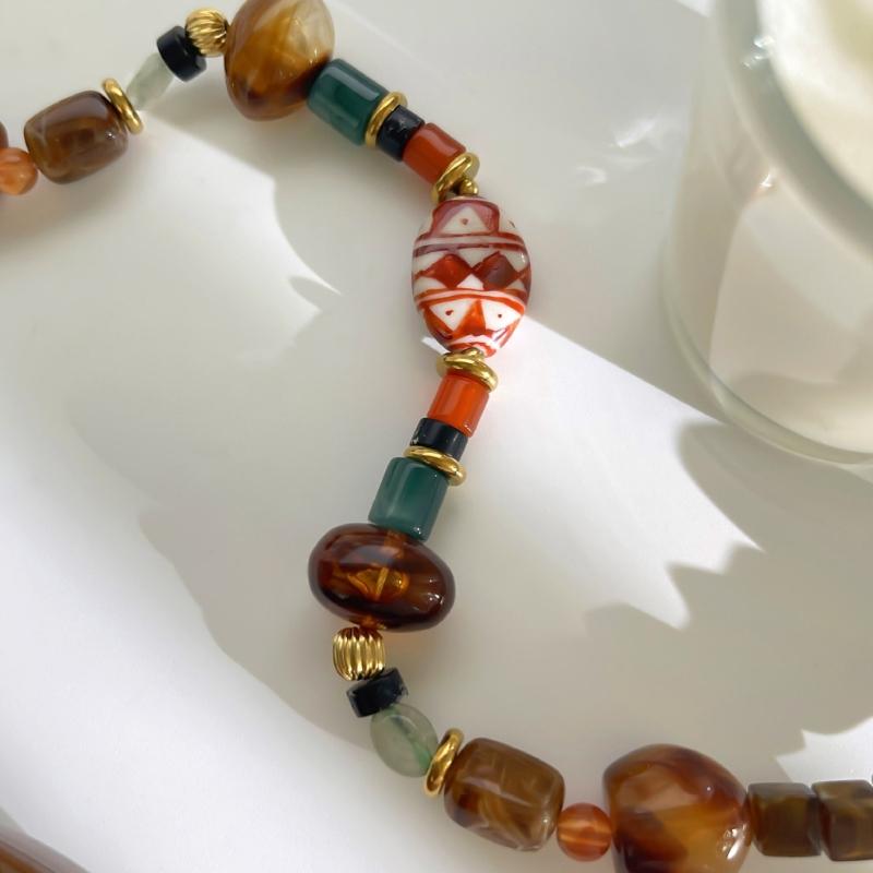Vibrant Mix Bead Collarbone Necklace With Stainless Steel Closure Stylish Jewelry Gift For Casual Or Formal Outfits