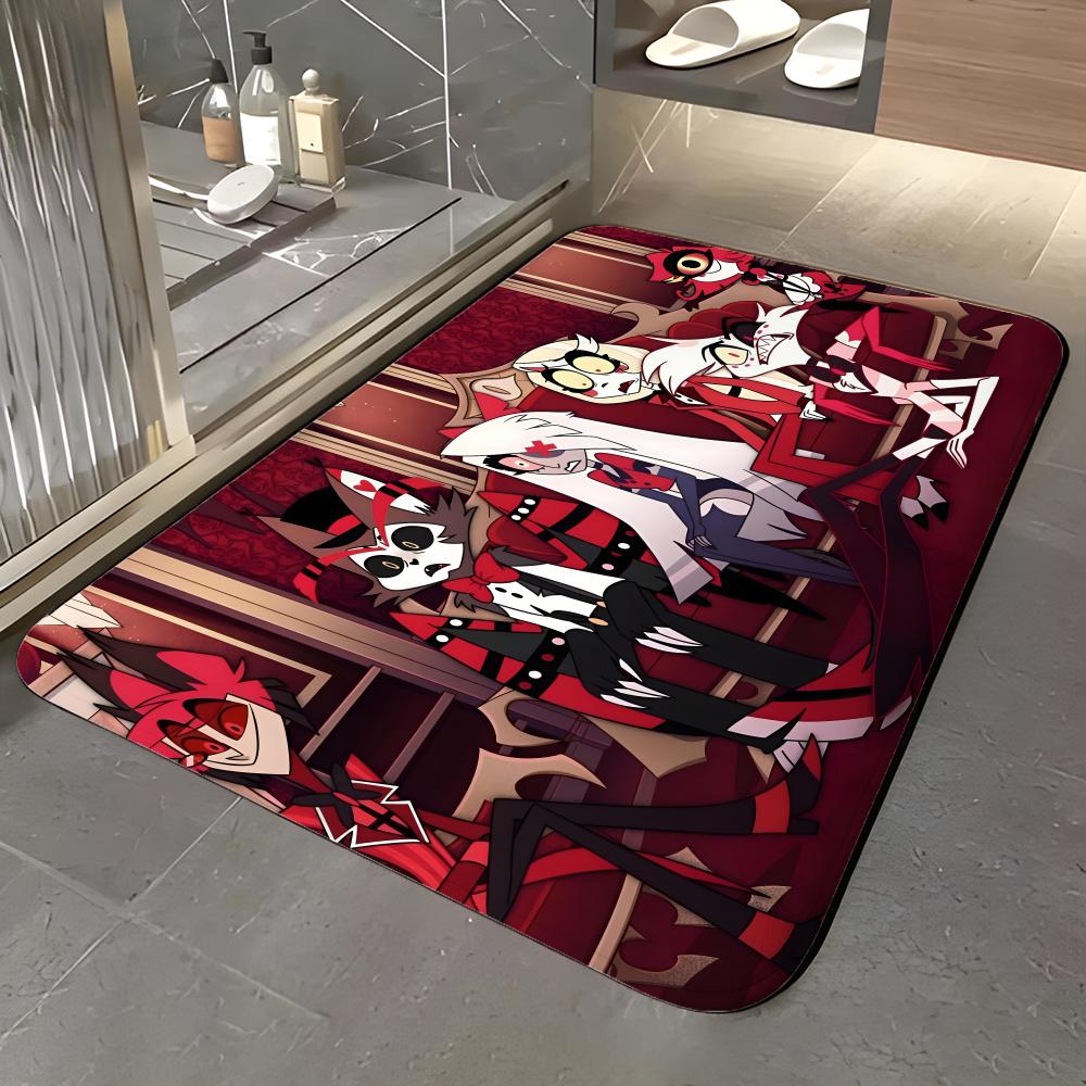 show H-Hazbin Hotel Floor Mat Soft Flannel Entrance Door Mat Non Slip Absorbent Bathroom Bedroom Floor Rug