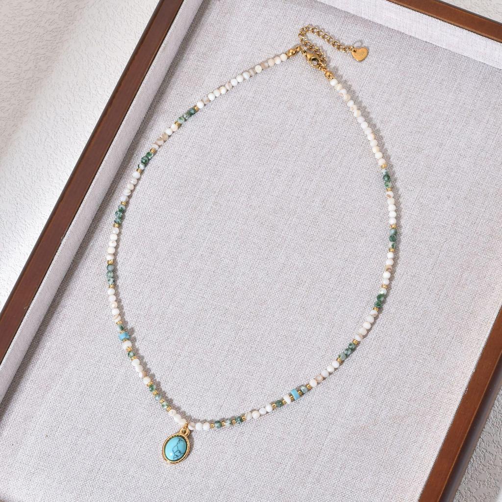 Stainless Steel & Natural Stone Beaded Necklace for Women - High-End, Non-Fading, Light Luxury Clavicle Chain