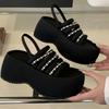 Bling Rhinestone Thick-Soled Open Toe Women Sandals 2025 Summer Fashion Design Retro Roman Ankle Strap Women Beach Slippers