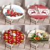 Waterproof and Wash Free Tablecloth Christmas Round Table Cloth Santa Claus Printed Elastic Table Cover for Kitchen