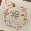 Rosegold Rosa Kleeblatt Strass Armband für Damen – Luxuriöser, Verstellbarer Handschmuck mit Nischen-Design
