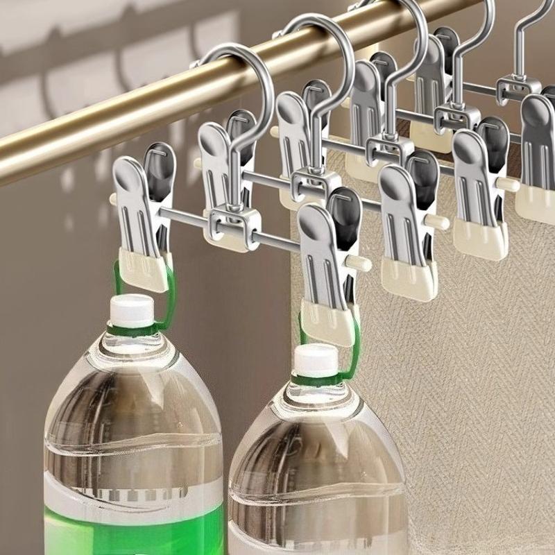 Portable Stainless Steel Multifunctional Clothespins with Hook Traceless Clip Children's Pants Hanger for Storing Jeans Skirts