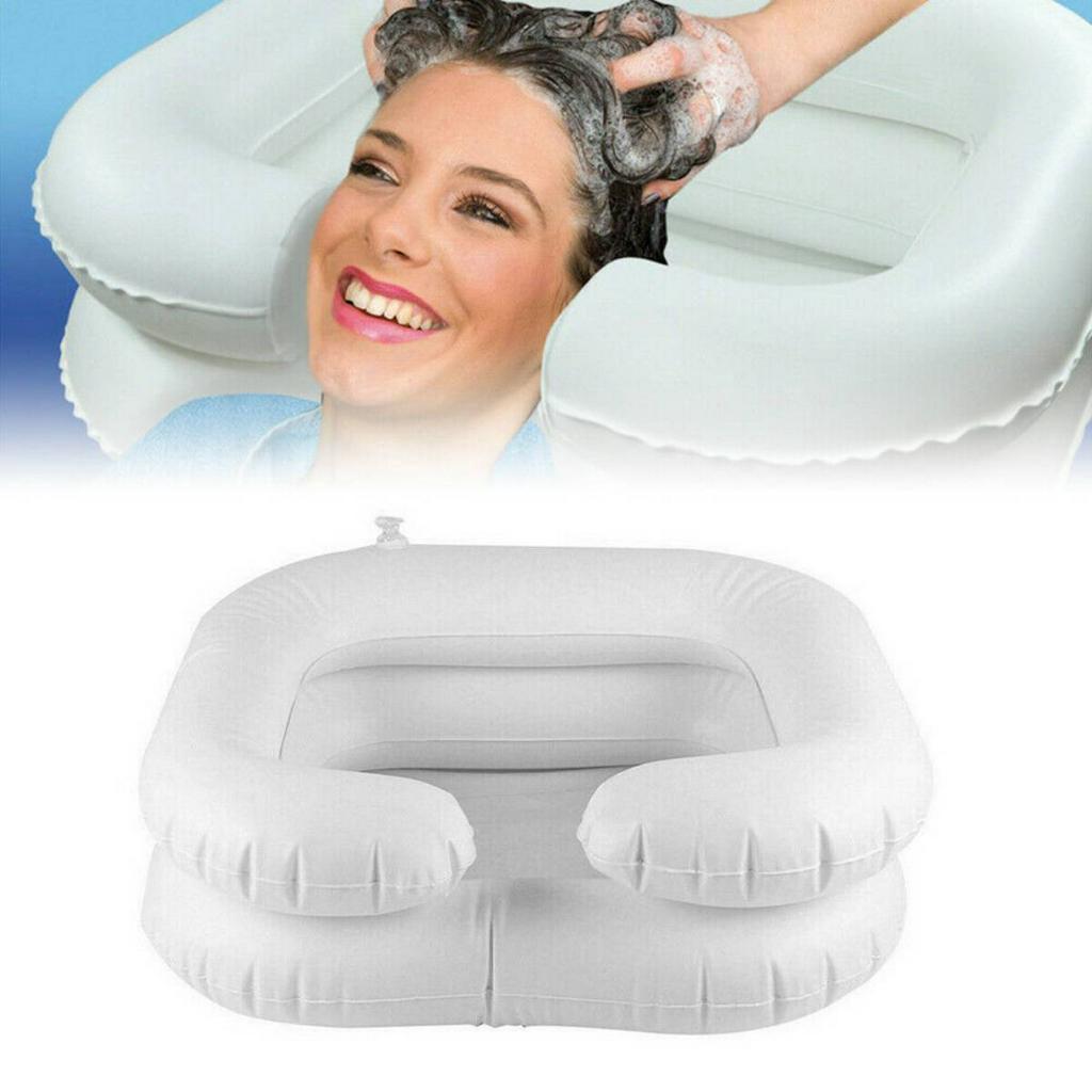 65*48*20cm Weißes aufblasbares Haarwaschbecken Tragbare Shampooschale mit Ablassschlauch Bettruhehilfe für Behinderte Verwendung Salonbehandlung Friseurwerkzeug