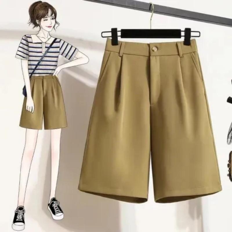 

Korean Style Women s Loose Wide-Leg Shorts, Tummy Control, Slimming, Plus Size, Casual Five-Point Pants 3XL хаки